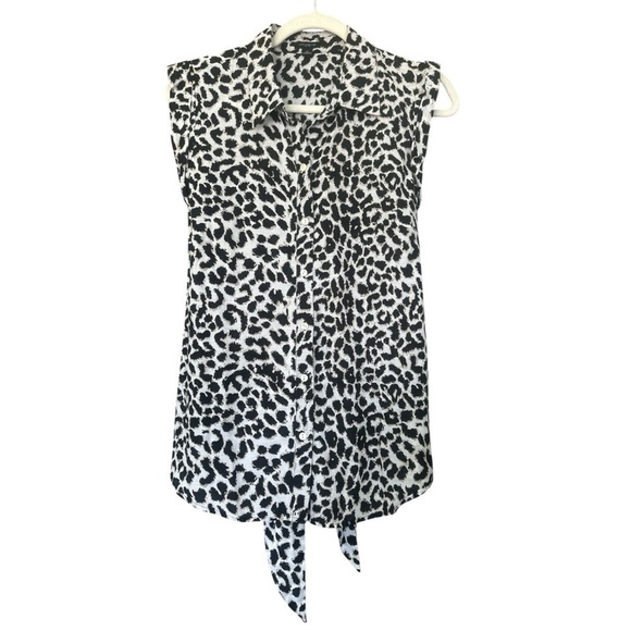 Ann Taylor Tops - Ann Taylor Animal Print Cap Sleeve Back Tie Button Down Blouse Career Layer Sz14